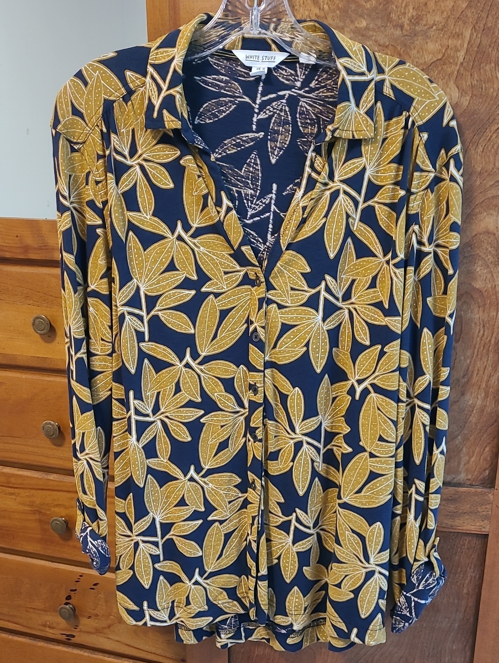 WHITE STUFF Women's Navy & Mustard Botanical Button-Up Blouse